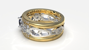 Gouden ring model Cordoba, gezet met saffier en diamant. FR82